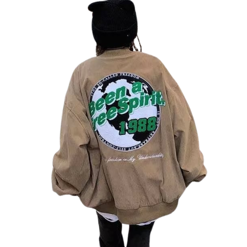 Hip Hop Corduroy Letter Embroidered Jacket