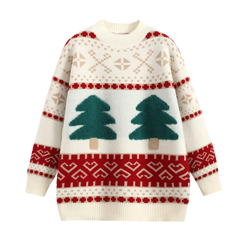 Women's Classic Flocked Christmas Tree Sweater