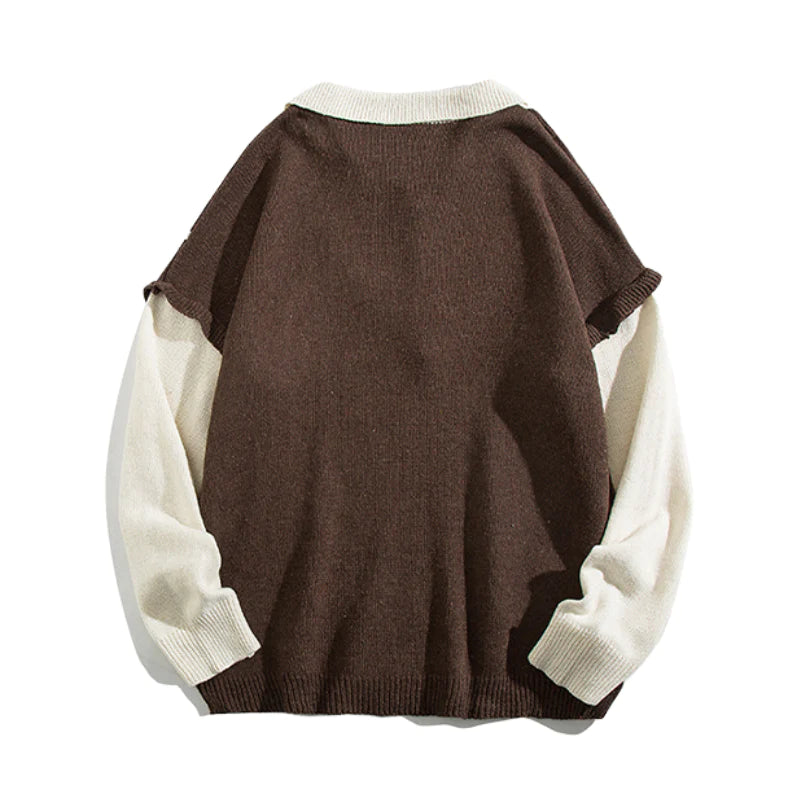 Literary Fake Two-piece Polo Collar Sweater