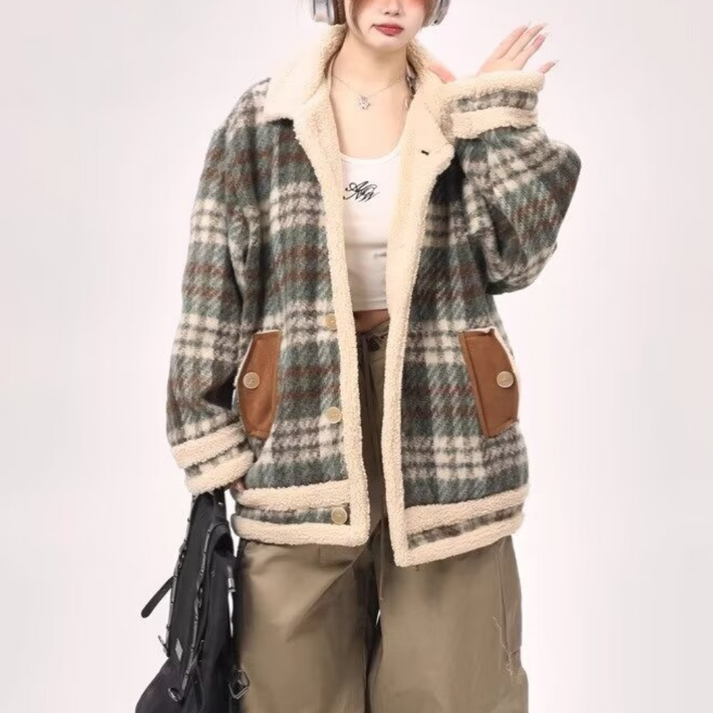 Women's Patchwork Lamb Wool Coat