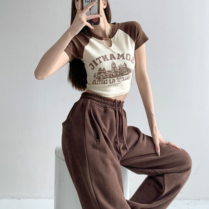 Women's Vintage Print Contrast T-shirt