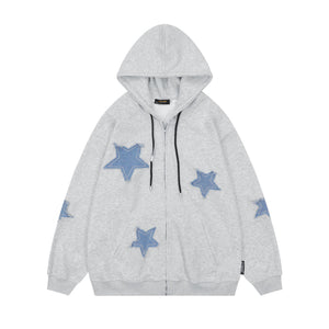 Urban Denim Star Patchwork Cotton Hoodie