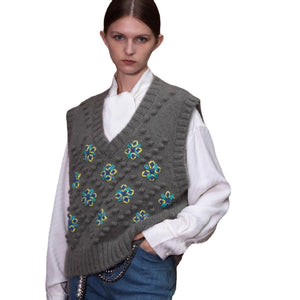 Women's Urban Flower Embroidered Knitted Vest