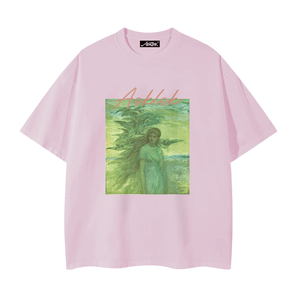 Pure Cotton 260G Oil Painting Girl Print T-Shirt