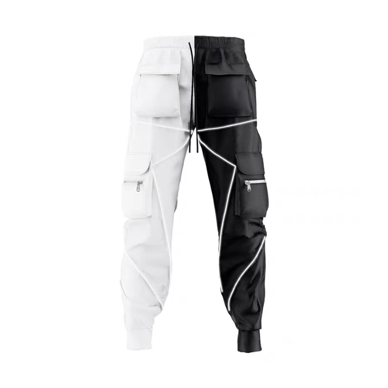 Reflective Line Black-White Cargo Pants
