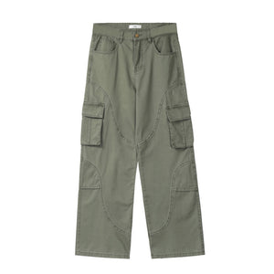 Vintage Multi-Pocket Solid Cargo Pants