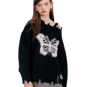 Women's Urban White Butterfly Sweater