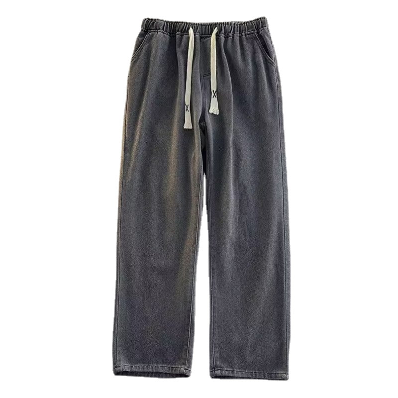 High Street Pure Color Elastic Waist Straight Jeans