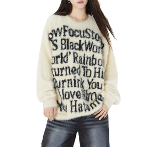 Women's Casual Letter Crew Neck Sweater