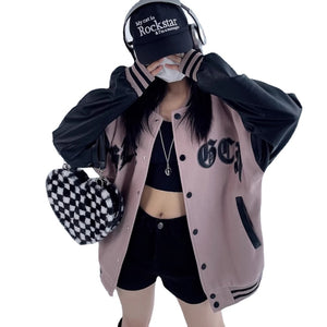 Women's Classic Gothic Lettering PU Patchwork Jacket