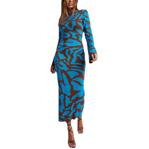 Women's Print Bodycon Flare Long Dress